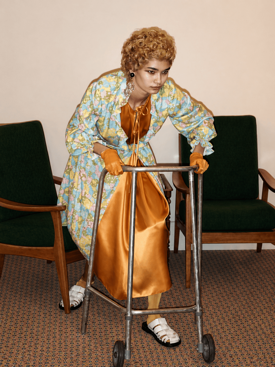 Elegant pose with modern walker