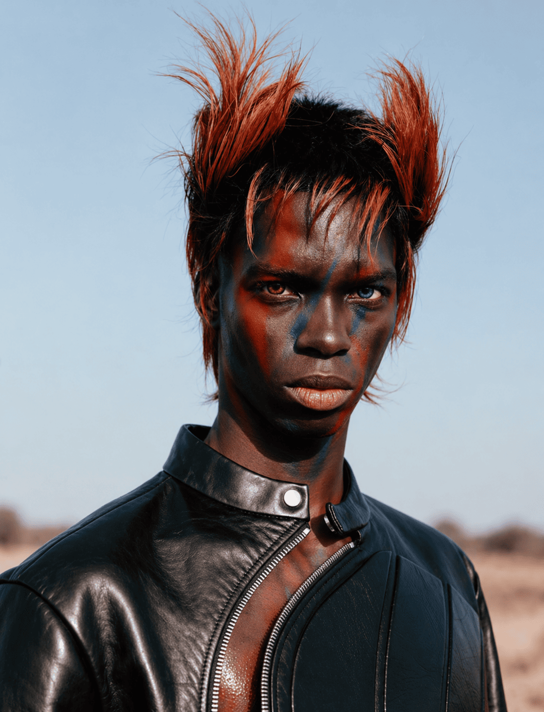 Intense portrait with striking makeup and hair