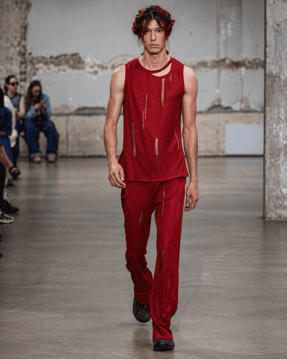 Monochrome red on industrial runway