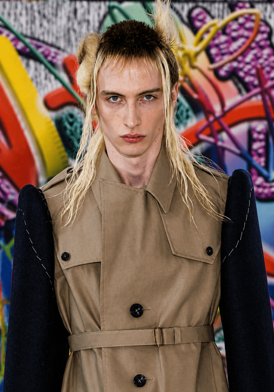 Urban chic with graffiti backdrop