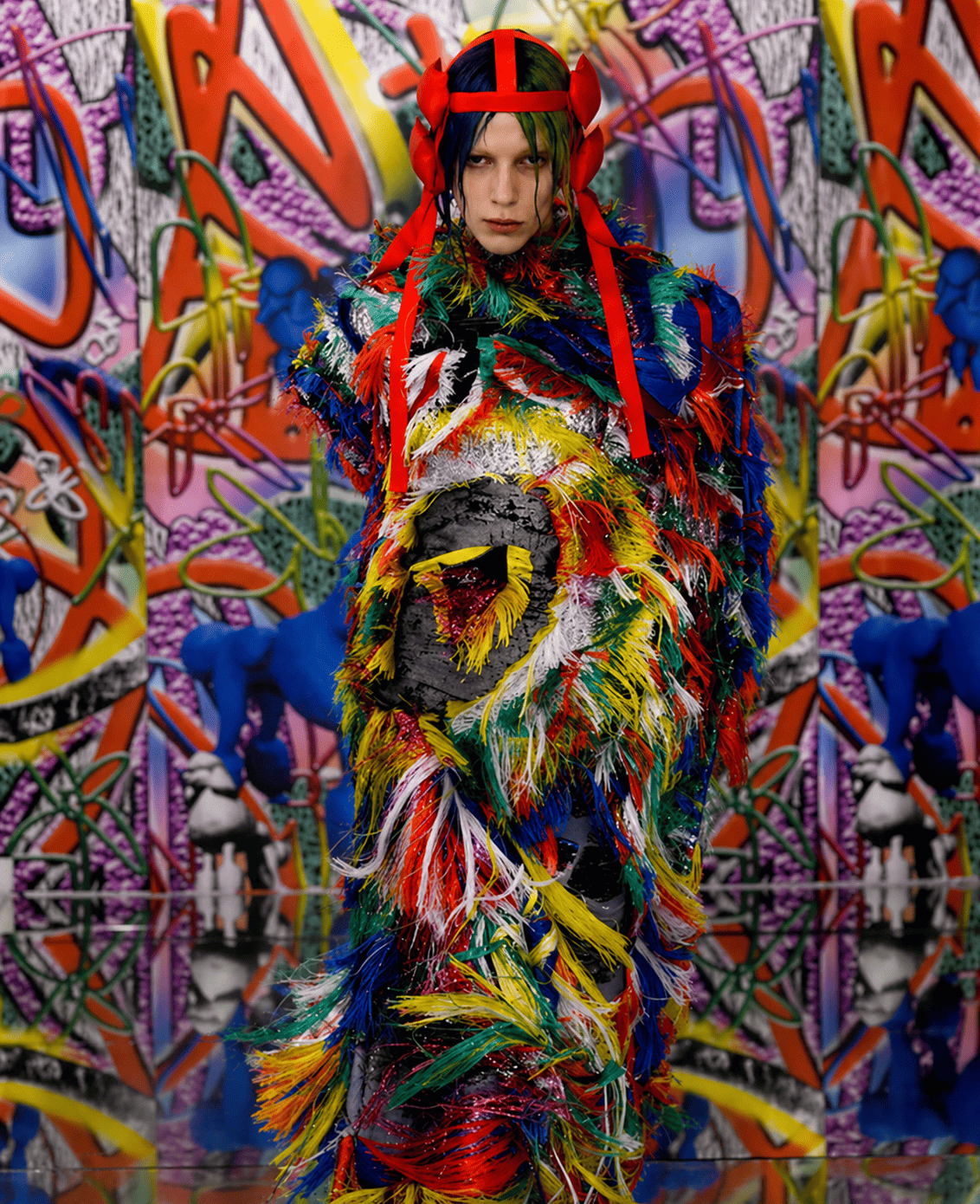 Urban fashion in vibrant graffiti backdrop