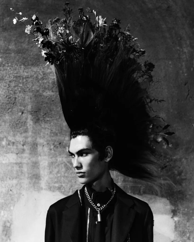 Pablo Kuemin for Kei Ninomiya DSM SS27 - feathered-mohawk-blue